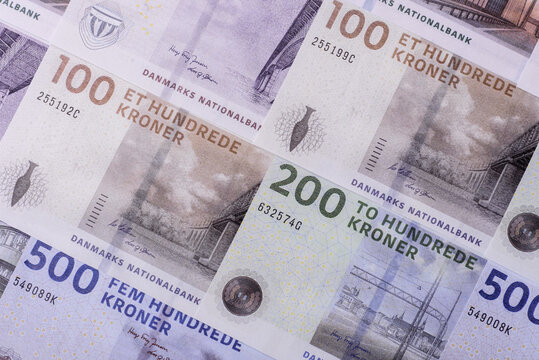 Money, currency of Denmark, Danish krone banknotes. Denmark, Danish money