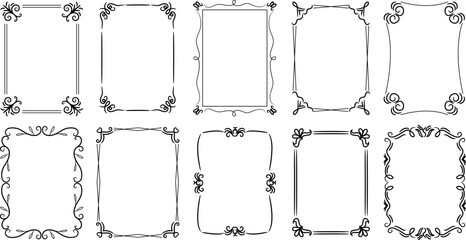 Set of hand drawn decorative frames and minimalist vintage borders for wedding invitations, certificates, and greeting cards © passionart