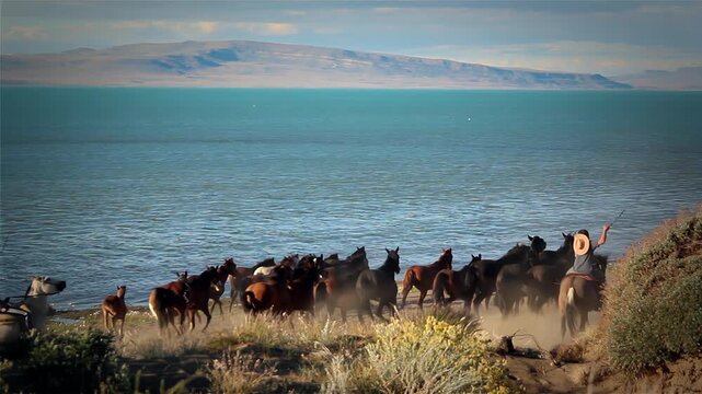 Dusty Road Scene With Gauchos And A Herd Of Horses In Southern Argentina - 4K
