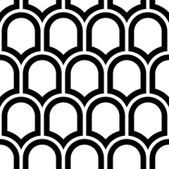Japan traditional ethnic embroidery ornament with repeated scallops. Fish scale. Repeat scallop background. Seamless surface pattern design with scales. Ancient japanese sashiko uroko motif. Squama. © funkyplayer