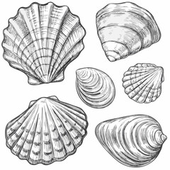 Vintage style sketch of various seashells on a white background © SagoriRani