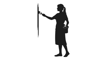 Silhouette of woman painting with brush and bucket on white background © MDSAEEM