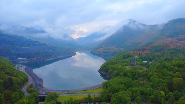 Llyn Peris and Dolbadarn Castle Snowdonia 4K