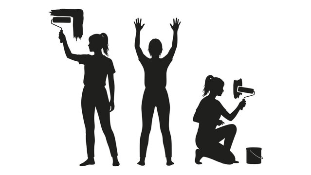 Silhouettes of women painting and celebrating on white background high quality professional