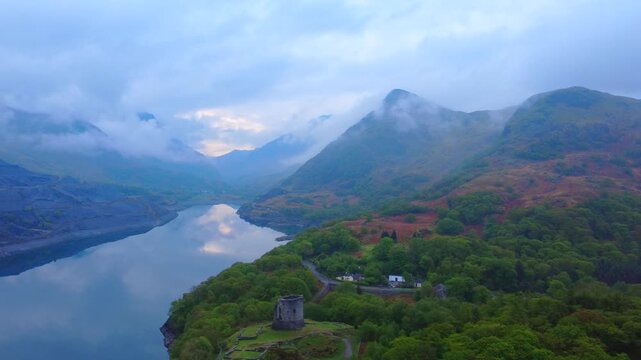 Llyn Peris and Dolbadarn Castle Snowdonia 4K