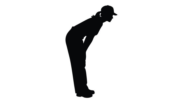 Silhouette of a woman in a baseball cap bending over high quality