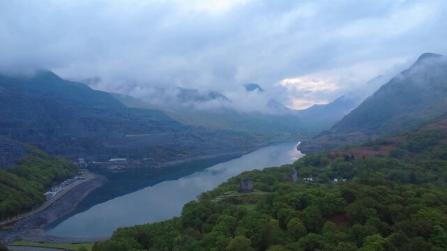Llyn Peris and Dolbadarn Castle Snowdonia 4K