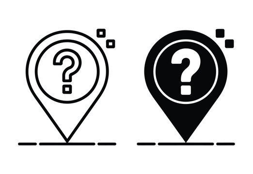 Map pin location icon with question mark vector illustration, unknown destination symbol for navigation, GPS tracking, search, find, help support, and web interface UI design
