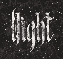 Naklejka premium The word Night written in Gothic font, all caps on starry sky. The style is reminiscent of a fairy tale, witchcraft, or horror movie. Suitable for a T-shirt, logo, or headline.