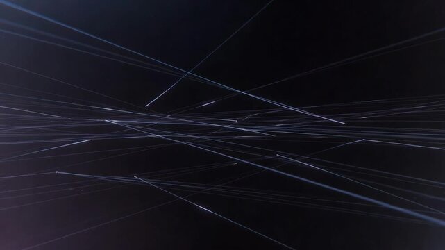 Thin luminous lines forming dynamic patterns in a sleek digital style on a dark backdrop, conveying a concept of futuristic motion