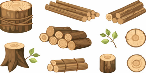 Wood logs collection vector illustration with white background © SagoriRani
