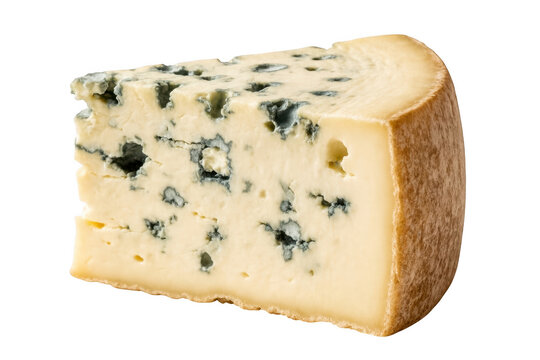 Slice of blue cheese with visible mold as PNG element isolated on transparent background