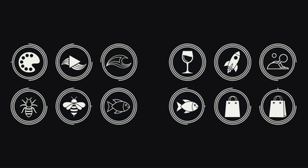 Collection of Minimalist Icons: Art, Nature, Space, and Shopping © Vgg