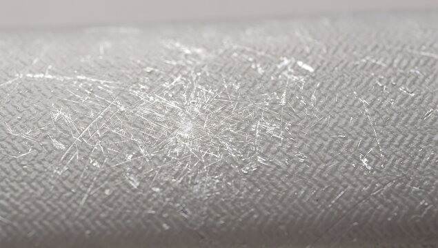 Close-up of scratched and damaged gray fabric texture