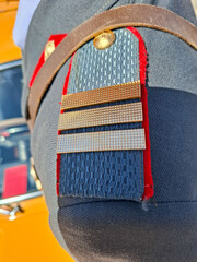 Fototapeta premium VORONEZH, Russia - April 25, 2026.Close view of shoulder boards on vintage Soviet police uniform showing rank details and fabric texture