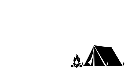 Minimalist black icon of a camping tent and campfire. © Basma_Isyraq