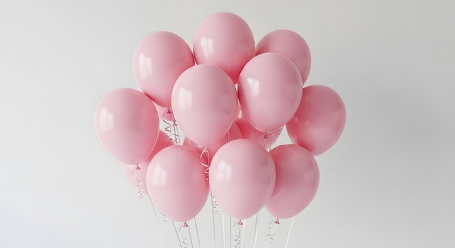 Bunch of Pastel Pink Helium Balloons on White Background