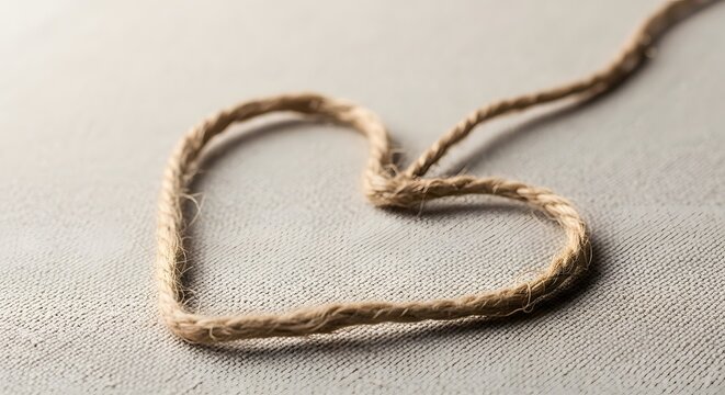 Rustic Twine Heart Shape on Textured Grey Canvas Background