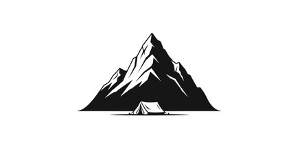 Minimalist black and white mountain camping tent illustration. © Basma_Isyraq