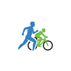 Obraz premium Blue runner and green cyclist silhouette icons on white background