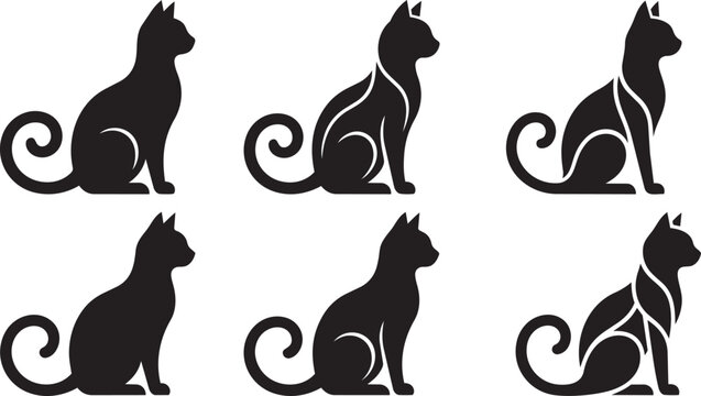 Elegant Cat Silhouette Vector Set &ndash; Minimal Black Feline Logo and Decorative Design Collection