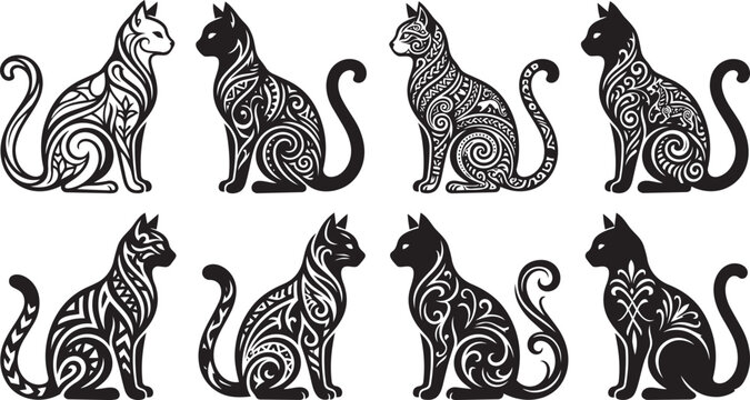 Elegant Cat Silhouette Vector Set &ndash; Minimal Black Feline Logo and Decorative Design Collection