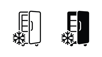 Refrigerator freezer icon set, vector collection of fridge symbols with cooling snowflake in outline and solid styles for kitchen appliances, food storage, and household design © Khoteza