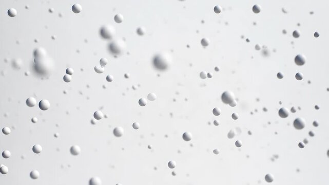 White spheres floating in airy composition, minimal style on pale background, concept of purity and lightness