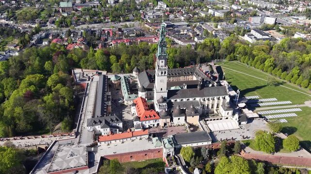 Drone shot of Jasna Gora Monastery complex, Czestochowa, Poland