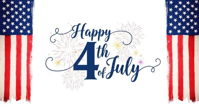 Independence day sale festive 4th of july typography with american flags fireworks