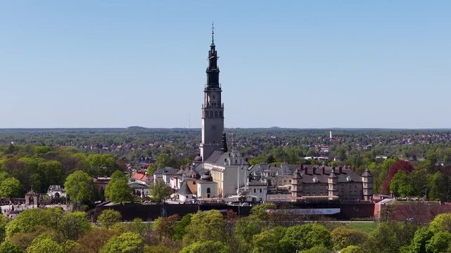 Flight over Jasna Gora Monastery complex, Czestochowa, Poland