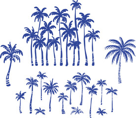 Fototapeta premium Hand drawn palm tree collection with tropical silhouettes and island vegetation elements set