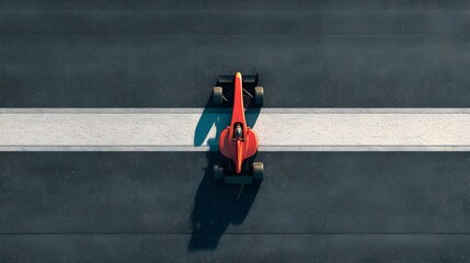 Fototapeta premium Overhead view of a vibrant red racing car on a clean asphalt track