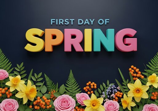 Vibrant flowers and leaves celebrate the first day of spring season