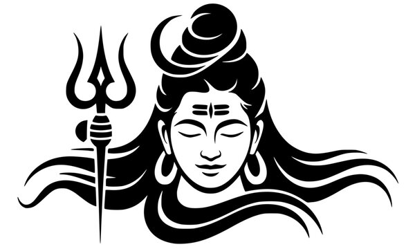 Lord Shiva black silhouette vector illustration with trishul and flowing jata, a bold minimalist Hindu god design perfect for Mahashivratri, spiritual, and religious art projects