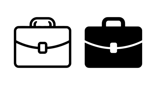 Minimalist briefcase icon set, professional business bag vector, black office portfolio symbols