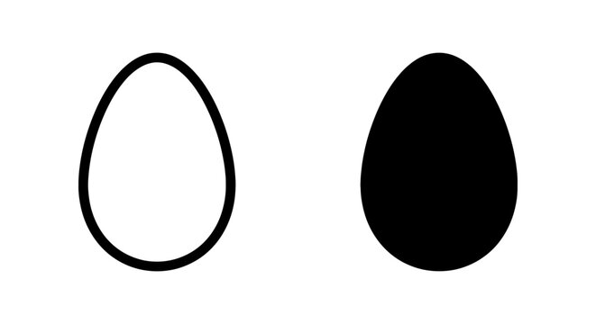 Minimalist egg icons set, black silhouette and outline egg vector, simple food symbols for menu