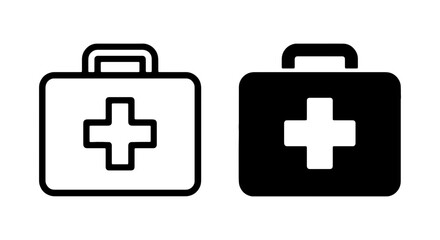 Fototapeta premium Medical First Aid Kit Icons, Healthcare Emergency Bag Symbols, Health Care Cross Symbols