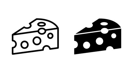 Minimalist cheese wedge icons, black and white swiss cheese vector set, dairy food line symbols © black man