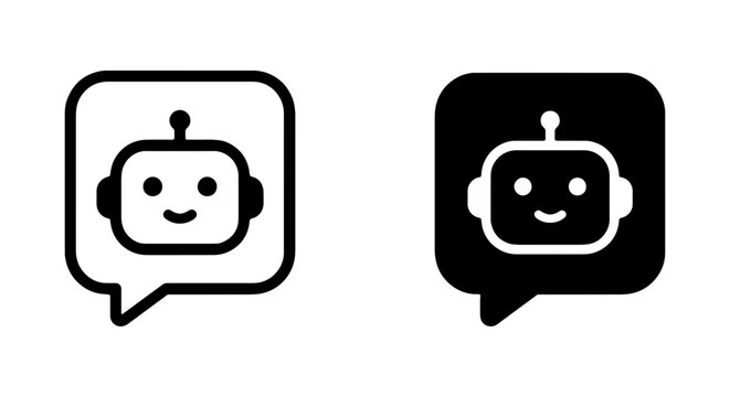 Chatbot AI icon set, artificial intelligence robot head in speech bubble, virtual assistant vector