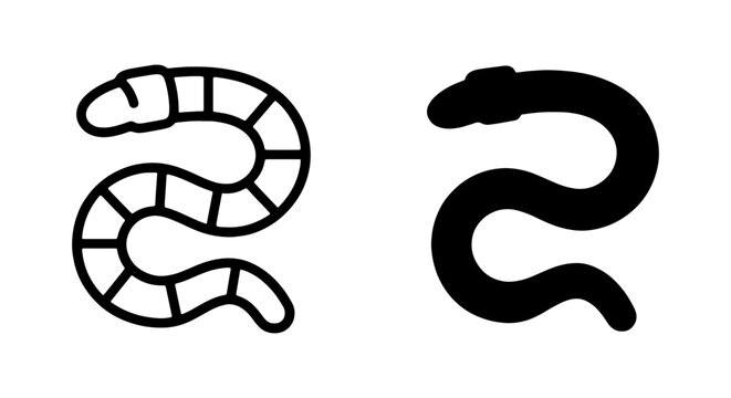 Earthworm Vector Icon Set, Simple Black Outline and Solid Worm Graphics, Garden Pest Illustration