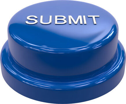 3D blue plastic-style SUBMIT button for digital UI app interface, isolated graphic