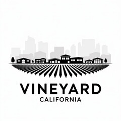 Fototapeta premium Vineyard California Skyline Vector – Suburban Valley Silhouette Artwork