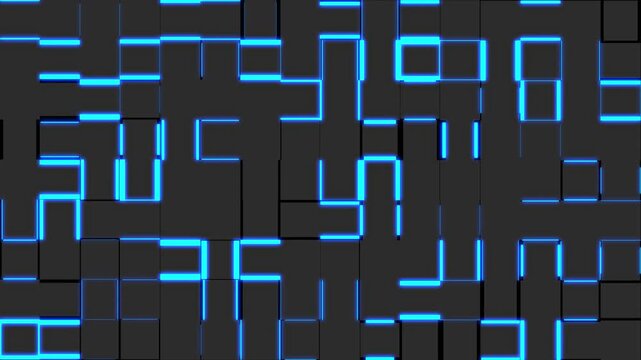 Digital bars flickering on grey colored wall. Change value of scale and shape with blue shining glow. Modern background