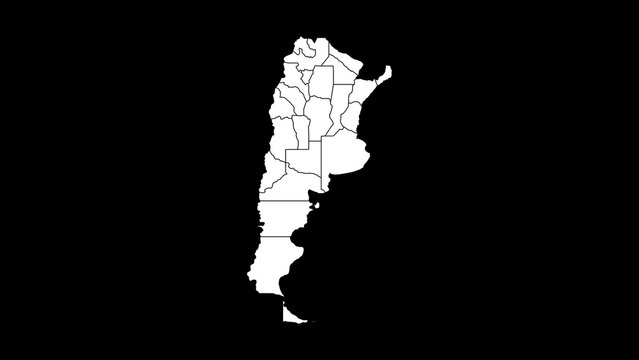Dark Mode White on Black Map of Argentina - High Resolution 4K Geography