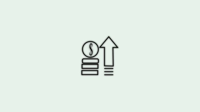 money growth minimalist line animation and Coins, gear, and arrow icons symbolizing financial growth. 4k .
