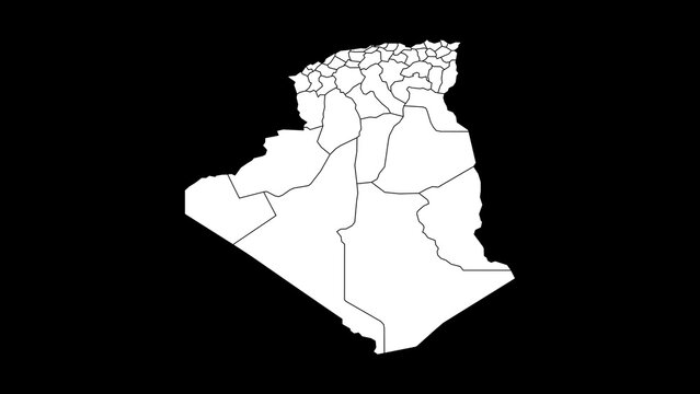 Dark Mode White on Black Map of Algeria - High Resolution 4K Geography