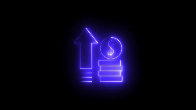 Neon dollar sign with Arrow. Dollar rate increase icon animation . Money symbol with stretching arrow up 4k

