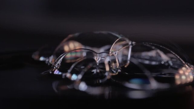 Abstract Transparent Soap Bubbles on a Dark Reflective Surface Displaying Beautiful Iridescent Light Reflections and Shimmering Colorful Patterns