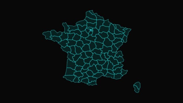 Futuristic Cyberpunk Grid Map of France - High Resolution 4K Geography